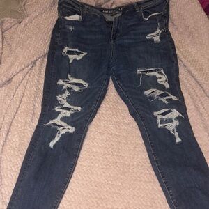 American Eagle Outfitters Women's Ripped Dark Blue Skinny Jeans